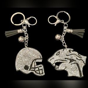 Rhinestone Football Helmet & Cougar Head Keychain Set